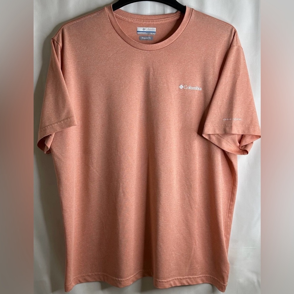 Columbia Shirt Mens XLarge Peach Omni Shade Short Sleeve Crew Neck Athletic Wear